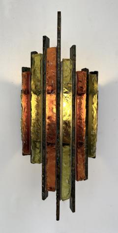  Longobard Pair of Hammered Glass Wrought Iron Sconces by Longobard Italy 1970s - 3165987