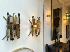  Longobard Pair of Hammered Glass Wrought Iron Sconces by Longobard Italy 1970s - 3911516