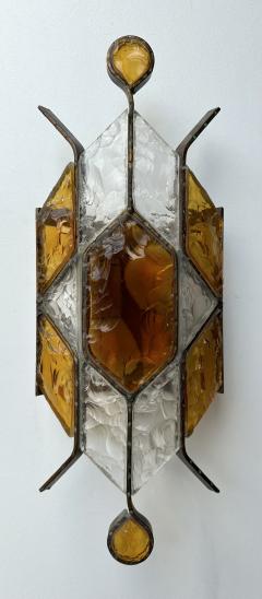  Longobard Pair of Hammered Glass Wrought Iron Sconces by Longobard Italy 1970s - 4213310