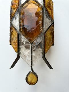  Longobard Pair of Hammered Glass Wrought Iron Sconces by Longobard Italy 1970s - 4213313