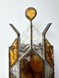  Longobard Pair of Hammered Glass Wrought Iron Sconces by Longobard Italy 1970s - 4213317