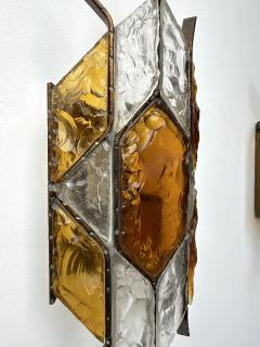  Longobard Pair of Hammered Glass Wrought Iron Sconces by Longobard Italy 1970s - 4213321