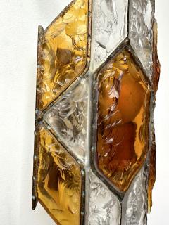  Longobard Pair of Hammered Glass Wrought Iron Sconces by Longobard Italy 1970s - 4213322