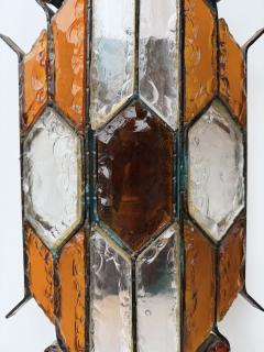 Longobard Pair of Hammered Glass Wrought Iron Sconces by Longobard Italy 1970s - 4370655