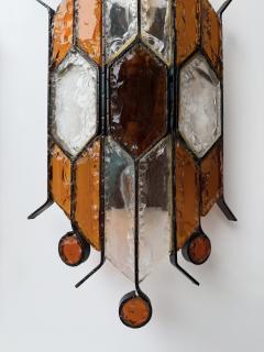 Longobard Pair of Hammered Glass Wrought Iron Sconces by Longobard Italy 1970s - 4370662