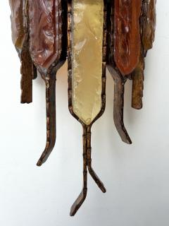  Longobard Pair of Hammered Glass Wrought Iron Sconces by Longobard Italy 1970s - 4548524