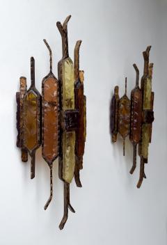  Longobard Pair of Hammered Glass Wrought Iron Sconces by Longobard Italy 1970s - 4548526