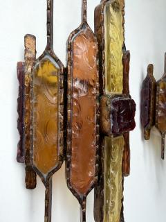  Longobard Pair of Hammered Glass Wrought Iron Sconces by Longobard Italy 1970s - 4548529