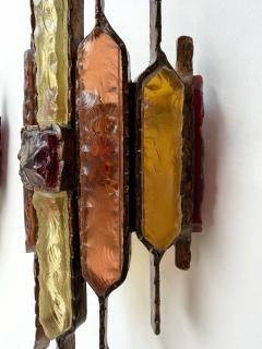  Longobard Pair of Hammered Glass Wrought Iron Sconces by Longobard Italy 1970s - 4548532