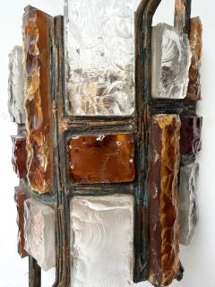  Longobard Pair of Hammered Glass Wrought Iron Sconces by Longobard Italy 1970s - 4551568