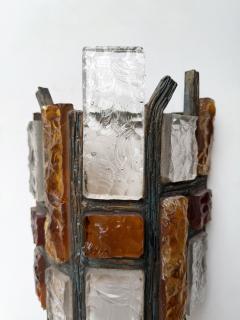  Longobard Pair of Hammered Glass Wrought Iron Sconces by Longobard Italy 1970s - 4551571