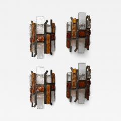  Longobard Pair of Hammered Glass Wrought Iron Sconces by Longobard Italy 1970s - 4552037