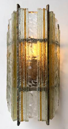  Longobard Pair of Hammered Glass Wrought Iron Sconces by Longobard Italy 1970s - 4601897