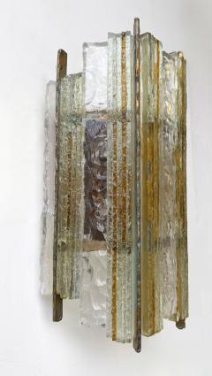  Longobard Pair of Hammered Glass Wrought Iron Sconces by Longobard Italy 1970s - 4601898