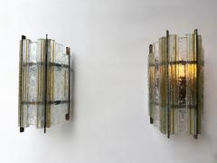  Longobard Pair of Hammered Glass Wrought Iron Sconces by Longobard Italy 1970s - 4601900