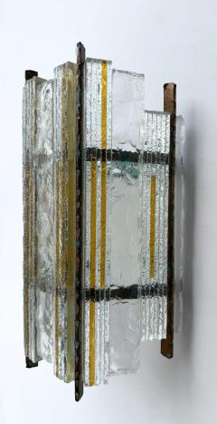  Longobard Pair of Hammered Glass Wrought Iron Sconces by Longobard Italy 1970s - 4601903