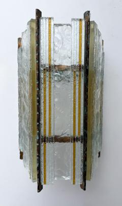 Longobard Pair of Hammered Glass Wrought Iron Sconces by Longobard Italy 1970s - 4601904