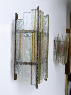  Longobard Pair of Hammered Glass Wrought Iron Sconces by Longobard Italy 1970s - 4601906