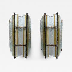  Longobard Pair of Hammered Glass Wrought Iron Sconces by Longobard Italy 1970s - 4603265