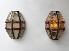  Longobard Pair of Hammered Glass Wrought Iron Sconces by Longobard Italy 1970s - 4603067