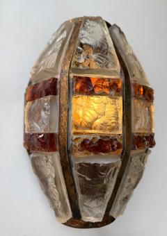  Longobard Pair of Hammered Glass Wrought Iron Sconces by Longobard Italy 1970s - 4603070