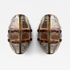  Longobard Pair of Hammered Glass Wrought Iron Sconces by Longobard Italy 1970s - 4608264