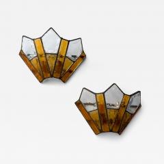  Longobard Pair of Hammered Glass Wrought Iron Sconces by Longobard Italy 1970s - 4697660