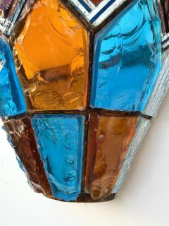  Longobard Pair of Hammered Glass Wrought Iron Sconces by Longobard Italy 1970s - 4809974