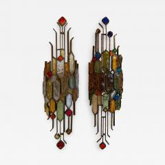  Longobard Pair of Hammered Glass Wrought Iron by Longobard Italy 1970s - 1207162