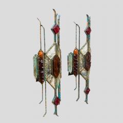  Longobard Pair of Hammered Glass on wrought Wall Lights By Longobard - 4641806