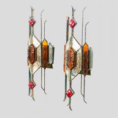  Longobard Pair of Hammered Glass on wrought Wall Lights By Longobard - 4641807