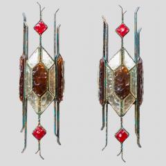  Longobard Pair of Hammered Glass on wrought Wall Lights By Longobard - 4642593