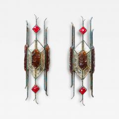  Longobard Pair of Hammered Glass on wrought Wall Lights By Longobard - 4642596