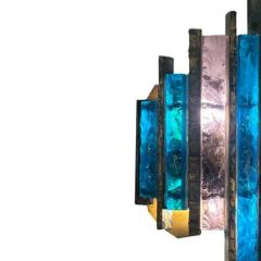  Longobard Pair of Longobard Blue Amethyst Hammered Murano Glass and Wrought Iron Sconces - 3888581