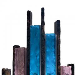  Longobard Pair of Longobard Blue Amethyst Hammered Murano Glass and Wrought Iron Sconces - 3888583