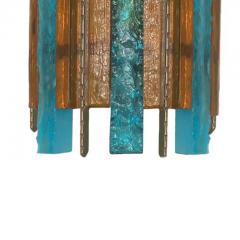  Longobard Pair of Longobard Turquoise and Amber Hammered Murano Glass and Iron Sconces - 3975404