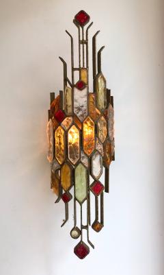  Longobard Pair of Sconces Hammered Glass by Longobard Italy 1970s - 626970