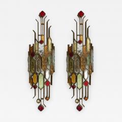  Longobard Pair of Sconces Hammered Glass by Longobard Italy 1970s - 628126