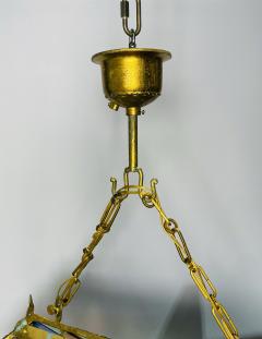  Longobard Wrought Iron Hammered Glass Chandelier by Longobard Italy 1970s - 3153211