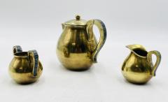  Los Castillo 1950s Los Castillo Taxco Brass Stone Inlaid Tea Set Mexican Modernism - 4714299