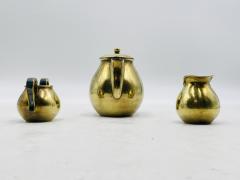  Los Castillo 1950s Los Castillo Taxco Brass Stone Inlaid Tea Set Mexican Modernism - 4714301