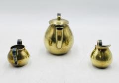  Los Castillo 1950s Los Castillo Taxco Brass Stone Inlaid Tea Set Mexican Modernism - 4714302