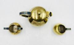  Los Castillo 1950s Los Castillo Taxco Brass Stone Inlaid Tea Set Mexican Modernism - 4714305