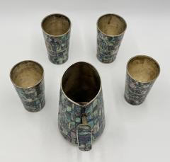  Los Castillo 1960s Mexican Abalone Inlay Alpaca Silver Pitcher 4 Tumblers Barware Set - 4711841