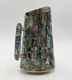  Los Castillo 1960s Mexican Abalone Inlay Alpaca Silver Pitcher 4 Tumblers Barware Set - 4711842
