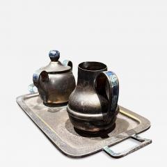  Los Castillo 1970s Los Castillo Modernist Silver Malachite Sugar Creamer Tray Set Mexico - 3162481