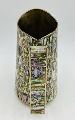  Los Castillo Alpaca Silver Pitcher with Abalone Shell Inlay Mexico 1960s Signed LHG - 3992603