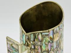  Los Castillo Alpaca Silver Pitcher with Abalone Shell Inlay Mexico 1960s Signed LHG - 3992612