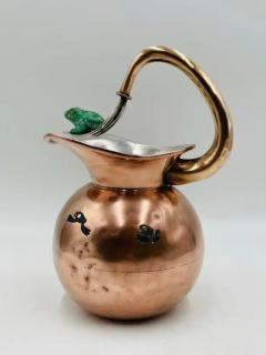  Los Castillo Copper Silver Stone Pitcher by Los Castillo Mexico 1960s Signed  - 3609626