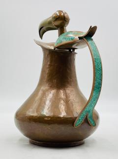  Los Castillo Hammered Copper Turquoise Inlay Toucan Water Pitcher by Alfredo Villasa a - 4714380